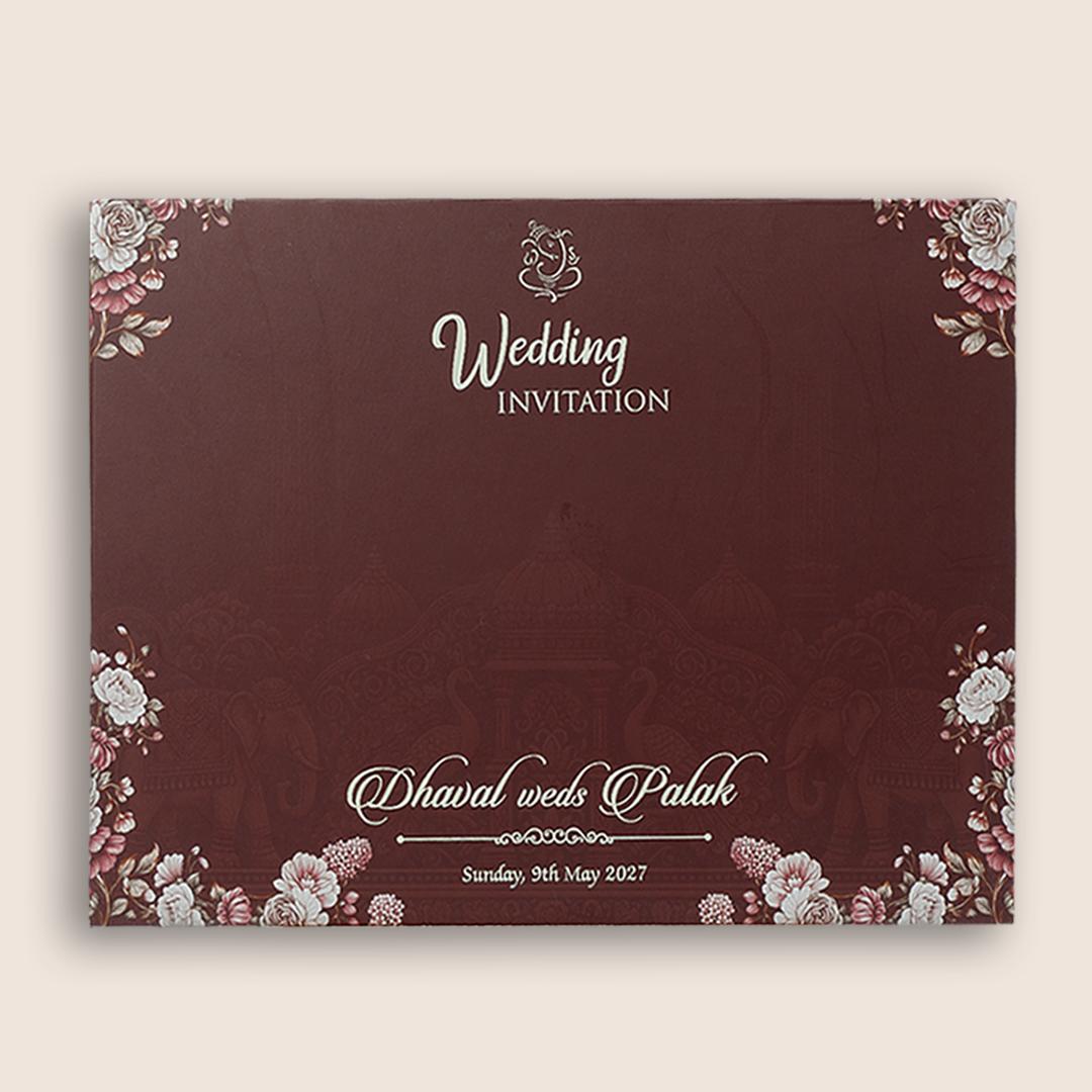 Brown Padded Floral Door Style Invitation Card - KVN07890