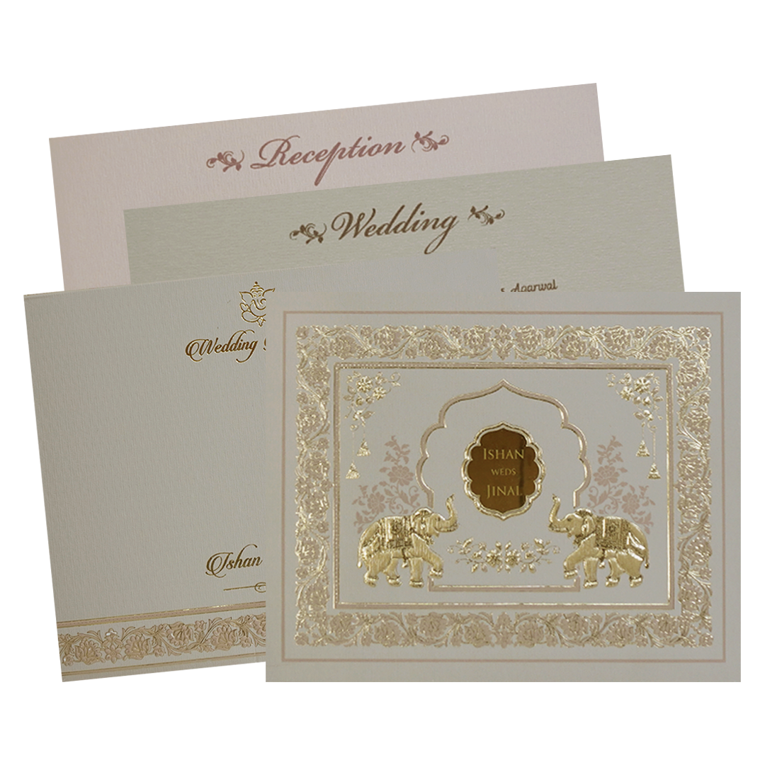 Grey Elephant Embossed Classic Wedding Card - KMMWD1101