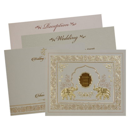 Grey Elephant Embossed Classic Wedding Card - KMMWD1101