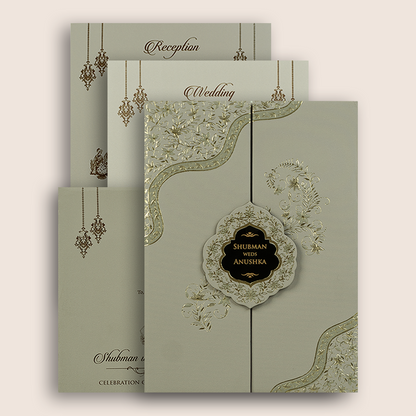 Grey Embossed Floral Door Style Padded Marriage Card - KRB10421