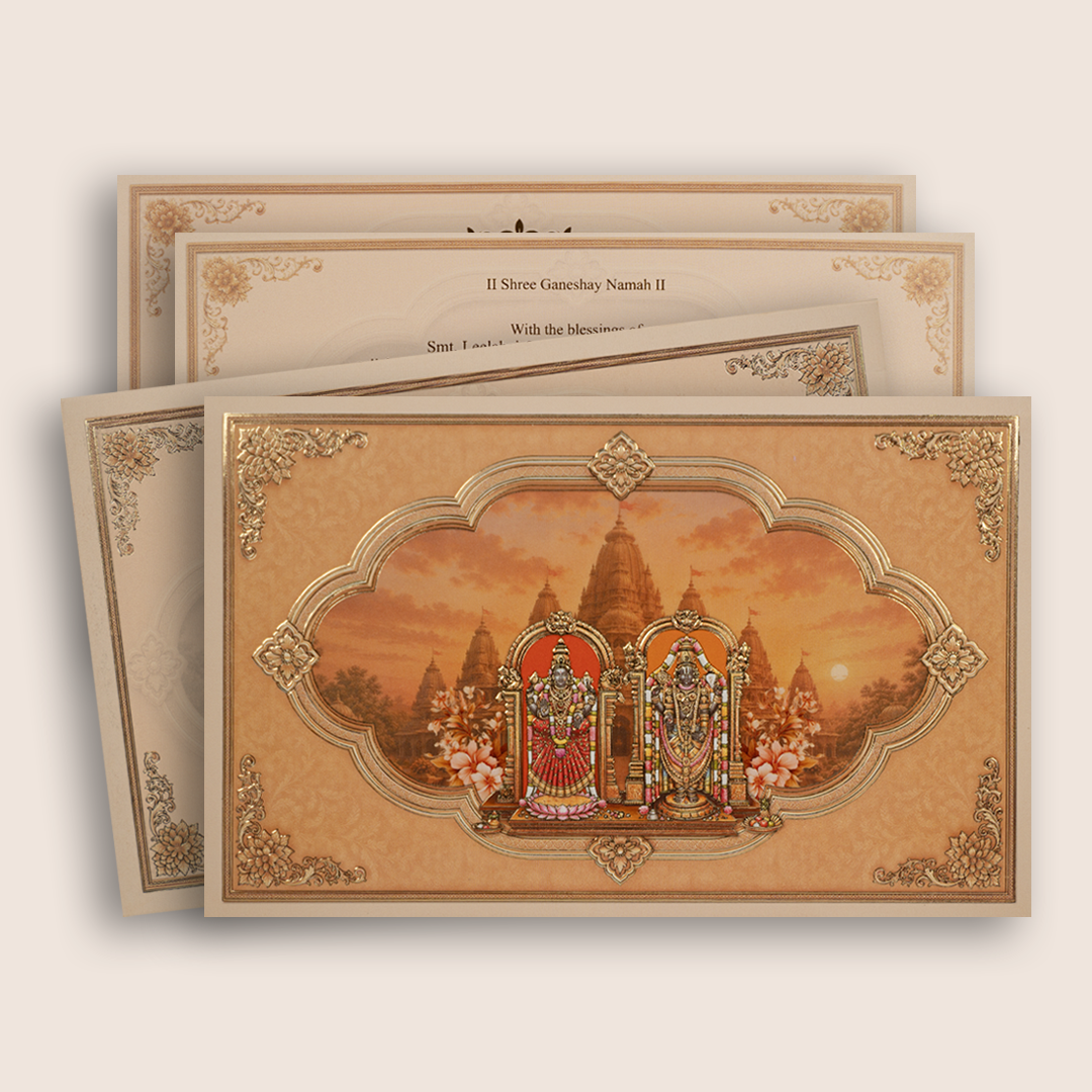 Brown Lord Balaji Padmavathi Floral Invitation Card - KPR07040