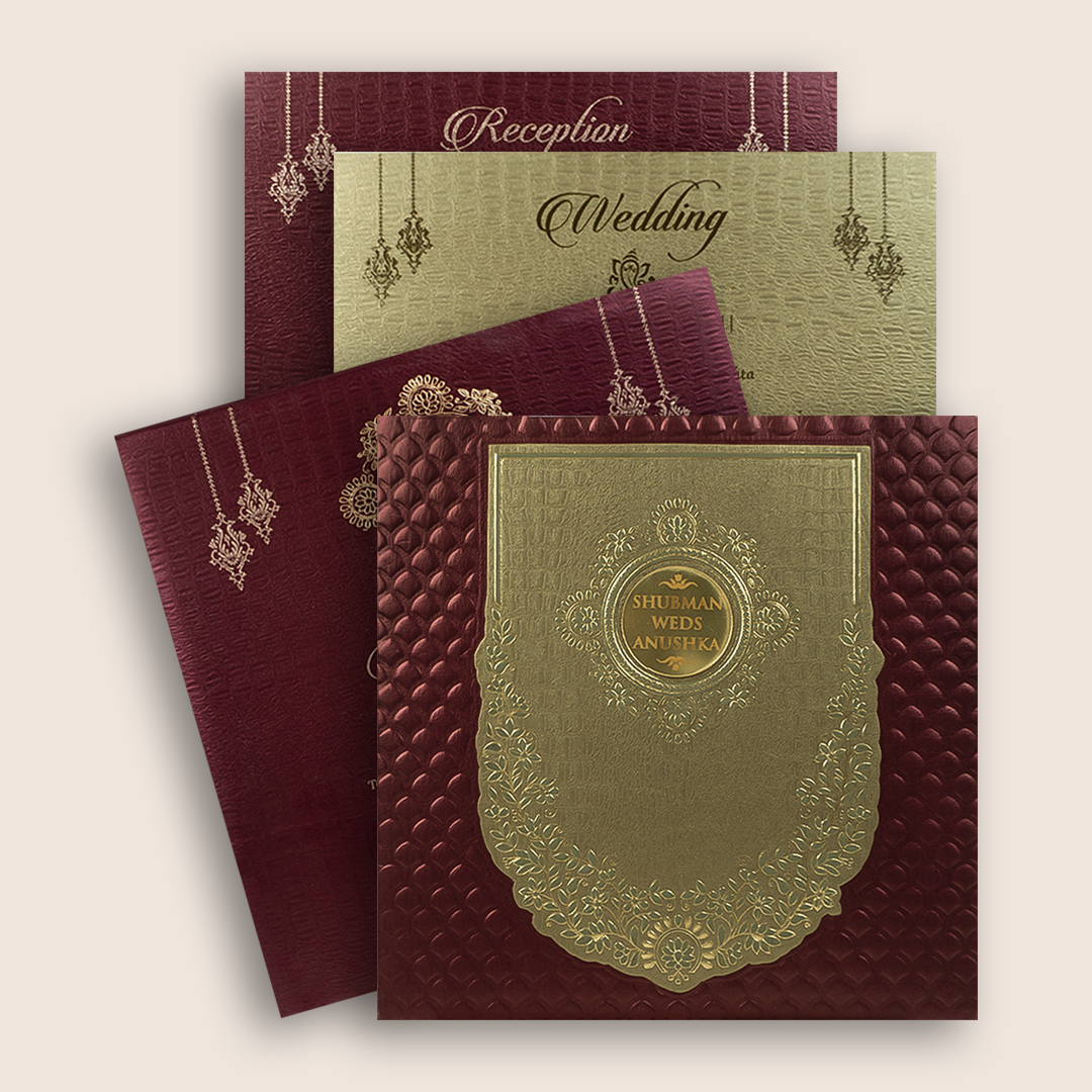 Maroon Floral Embossed Wedding Invitation - KRB10130
