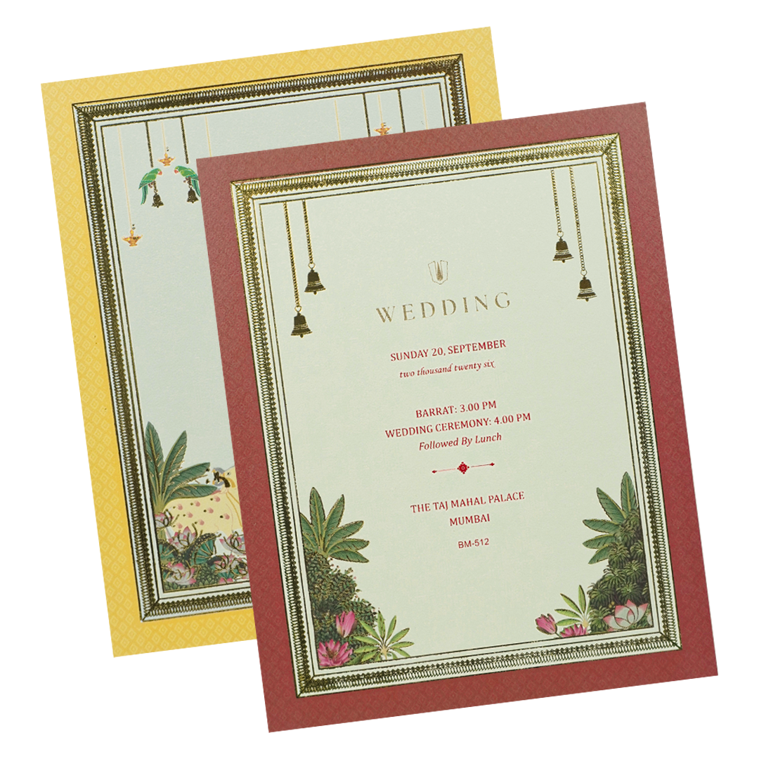 Maroon Gold Vaishnav Tilak Padded Wedding Card-KBM05120