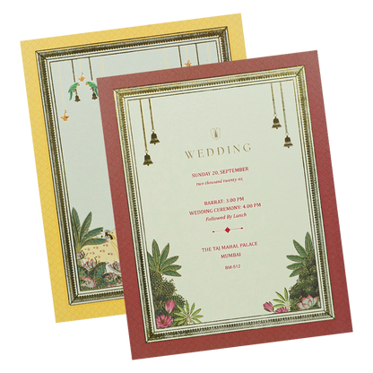Maroon Gold Vaishnav Tilak Padded Wedding Card-KBM05120