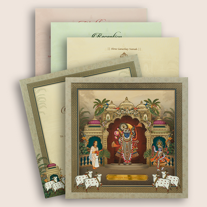 Grey Lord Shrinathji Padded Wedding Invitation - KRB10510