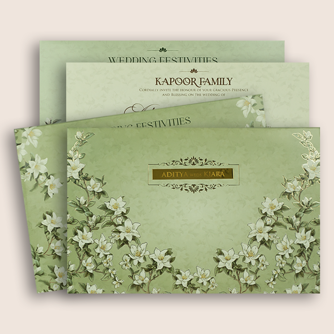 Pista Green Embossed Lilly Flower Wedding Invitation - KFR17540