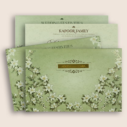 Pista Green Embossed Lilly Flower Wedding Invitation - KFR17540