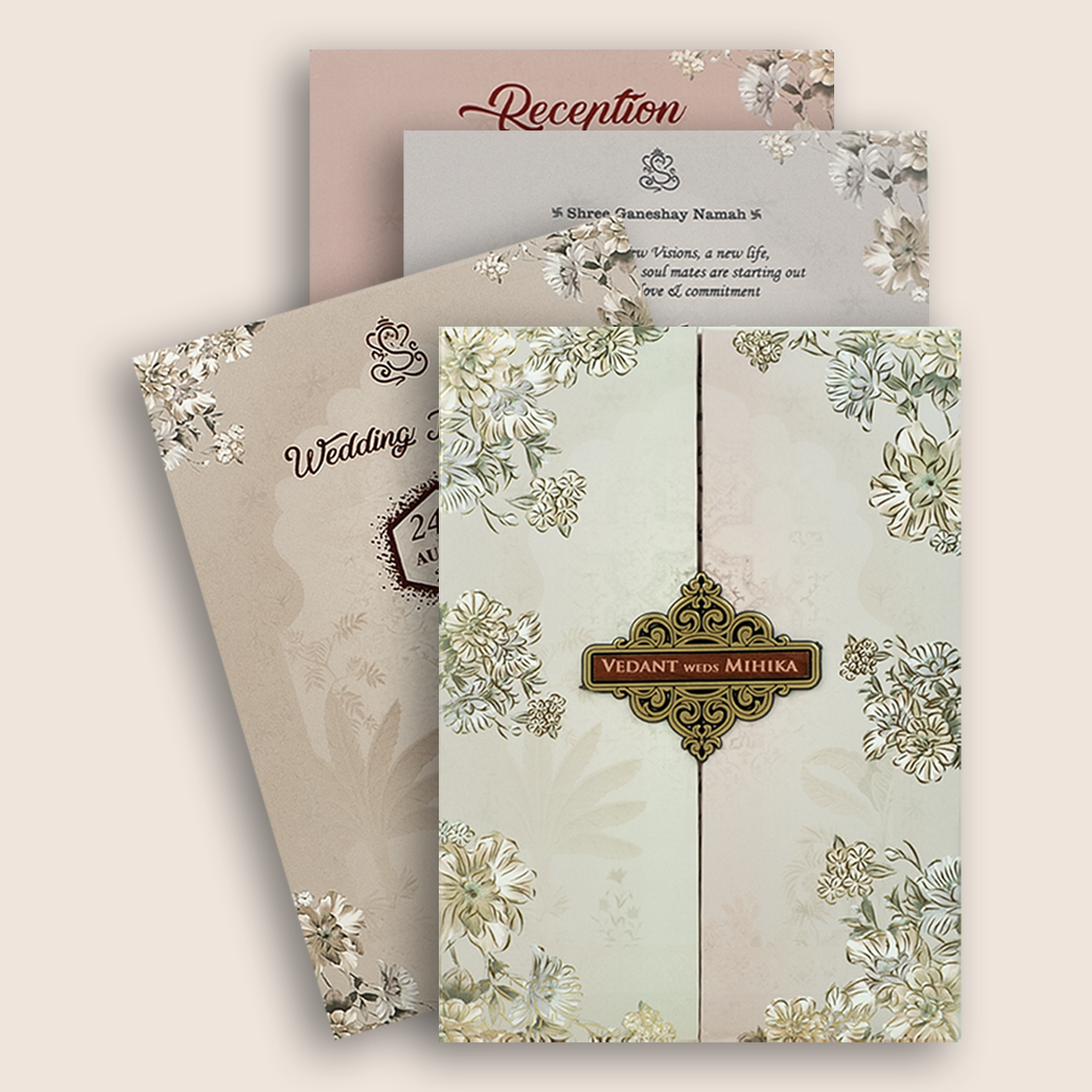 Pale Pink Floral Padded Door Style Invitation Card - KVN06840
