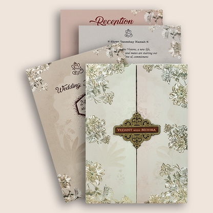 Pale Pink Floral Padded Door Style Invitation Card - KVN06840