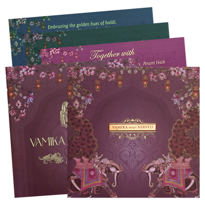 Purple Padded Lantern Elephant Wedding Card - KVN07500
