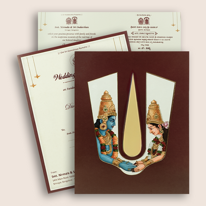 Maroon Vaishnava Tilak Balaji Padmavathi Wedding Card - KNKJ1168