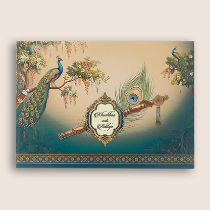 Cream Peacock Flute Wedding Card - KAA05280