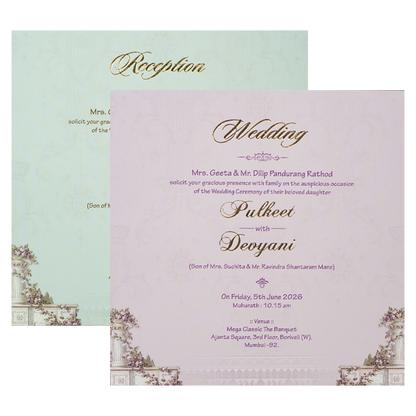 Cream Gatefold Floral Padded Wedding Card-KJTS1819