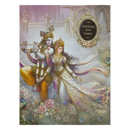 Lavender Krishna Radha Padded Wedding Card-KSH72370
