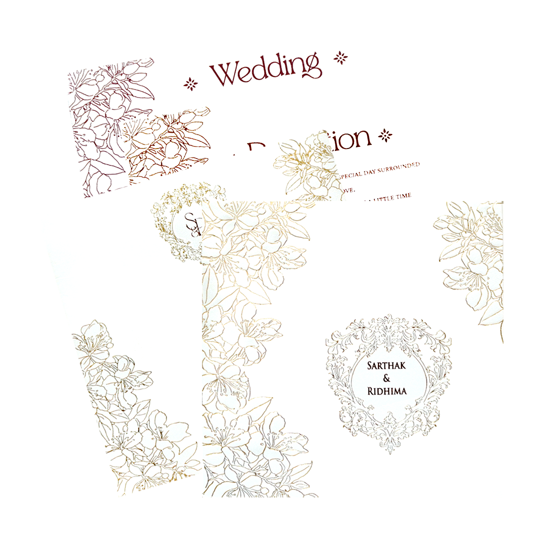 Classic White and Gold Floral Charm Wedding Card-KPR06580