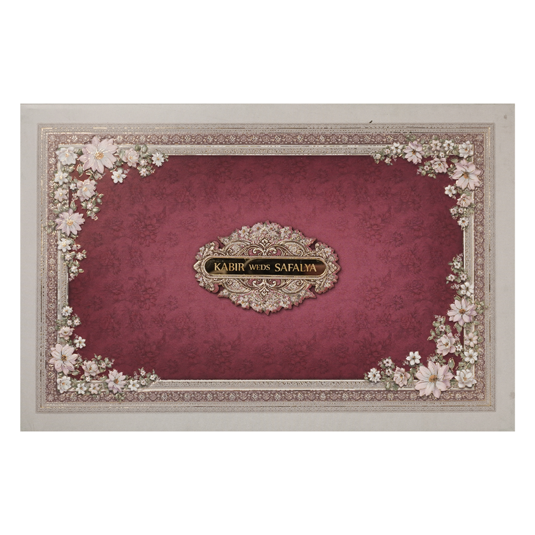 Pink Floral Padded Wedding Card-KSSC2460