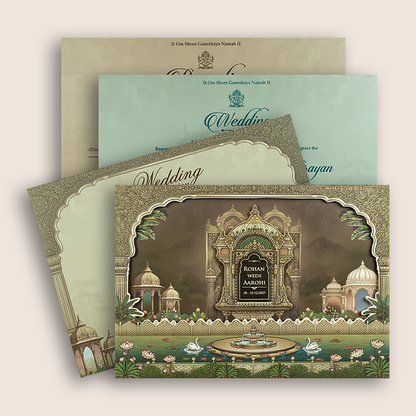Pale Brown Jharokha Padded Wedding Invitation Card - KSH18250