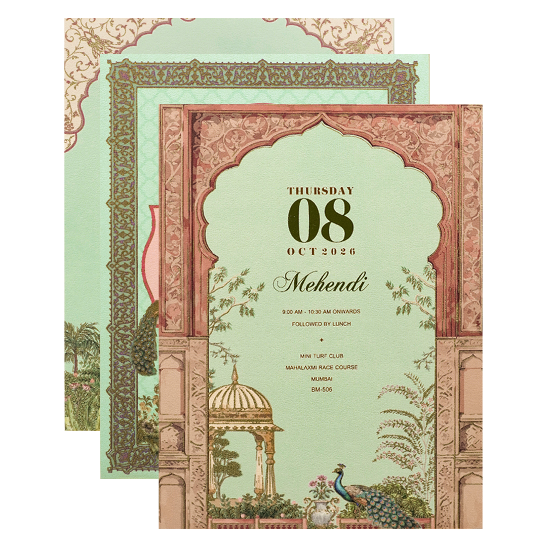 Pastel Green Couple Floral Wedding Card-KBM05060