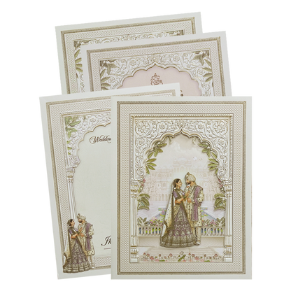 Cream Padded Laser Cut Heritage Couple Wedding Card-KMMEX8170