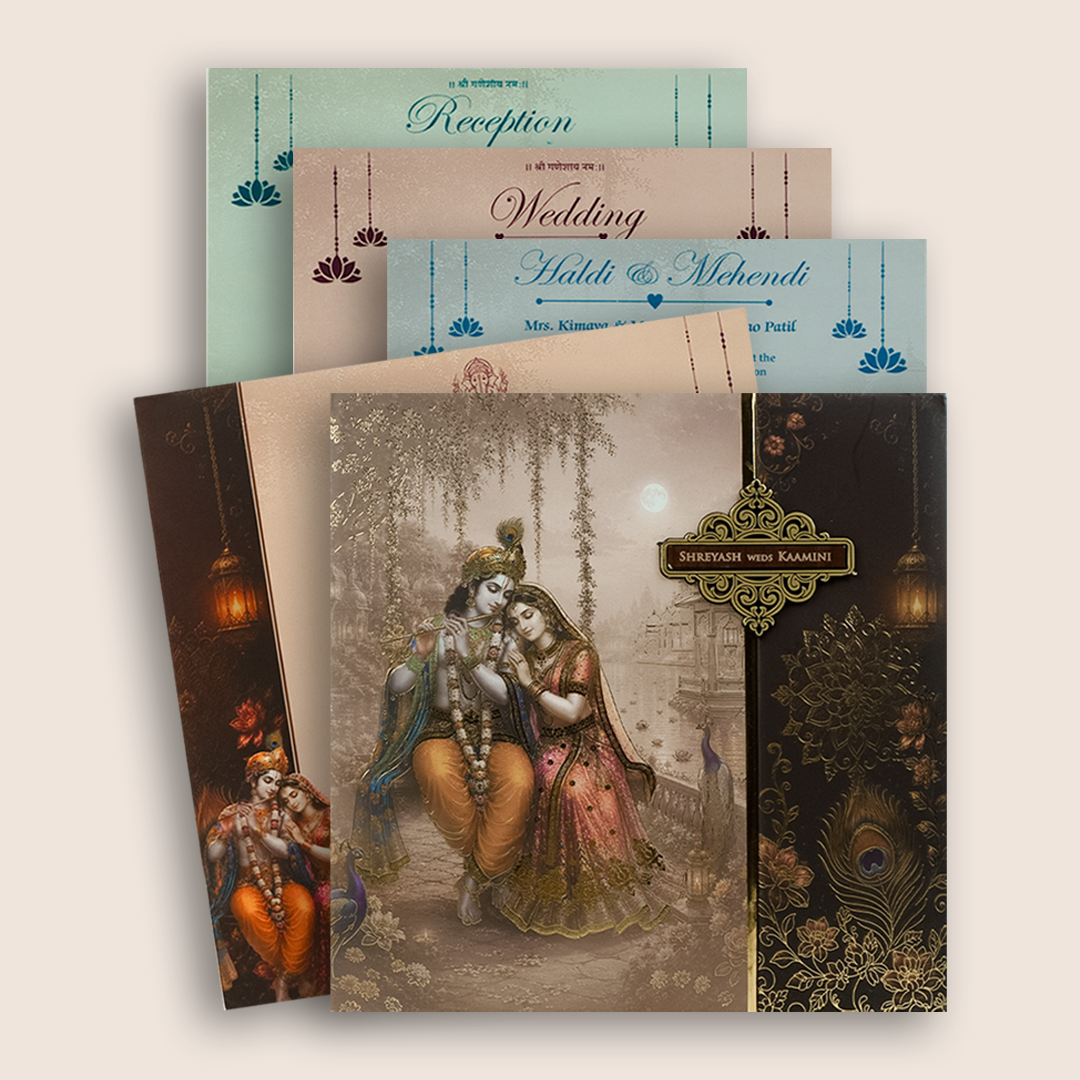 Pastel Pink Radha Krishna Door Style Marriage Invitation - KSH18730