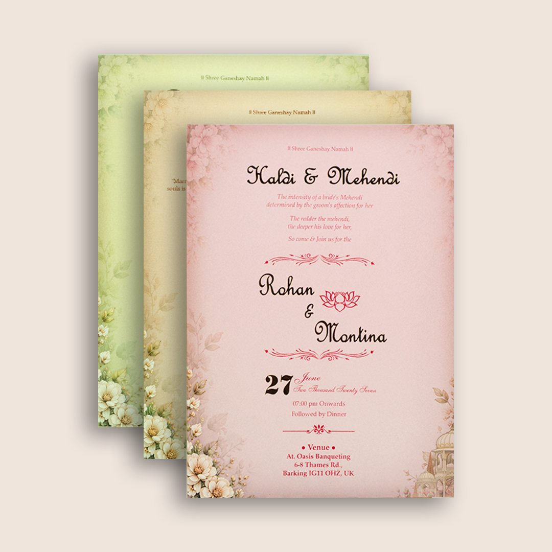 Pastel Brown Floral Door Style Padded Wedding Invitation - KSH27070