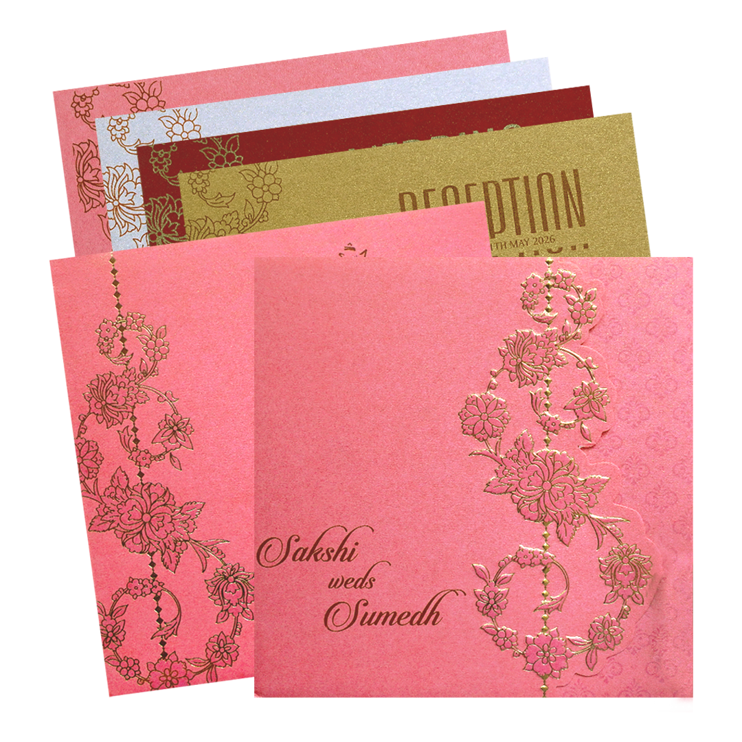 Pink Floral Laser Cut Wedding Card-KPR06150