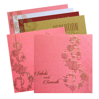 Pink Floral Laser Cut Wedding Card-KPR06150