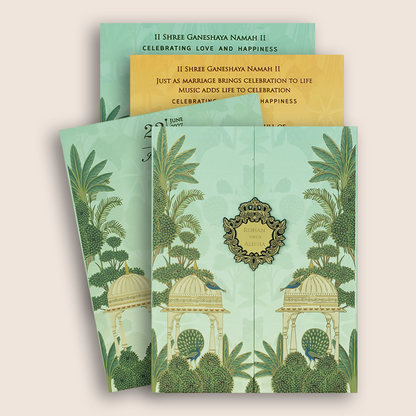 Pastel Green Jharokha Door Style Padded Wedding Card - KFR16420