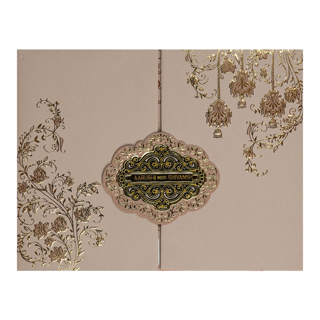 Cream Gold Floral Padded Wedding Card-KSI64100