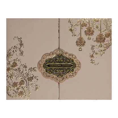Cream Gold Floral Padded Wedding Card-KSI64100