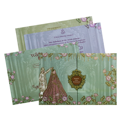 Royal Couple Lotus Arch Padded Wedding Card - KVN07370