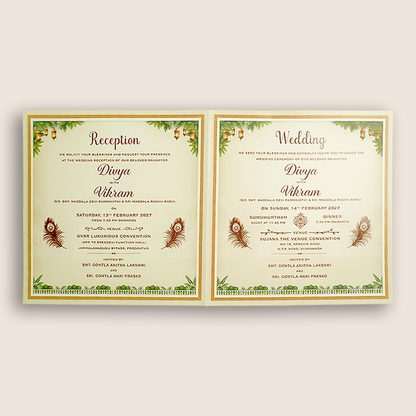 Beige Royal Elephant Palace Wedding Card - KNKD8116