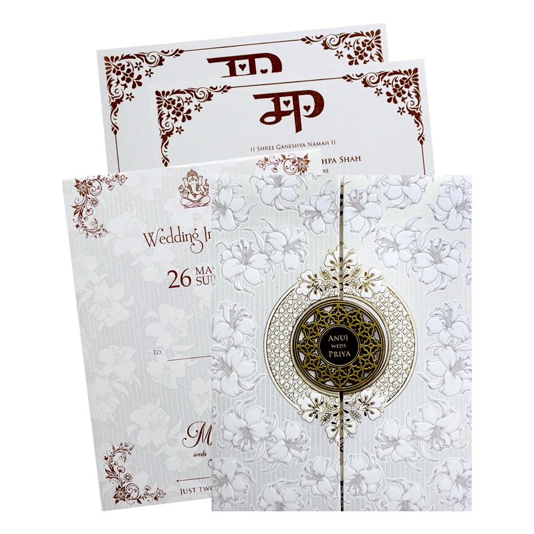 White Floral Padded Wedding Card - KSH73540