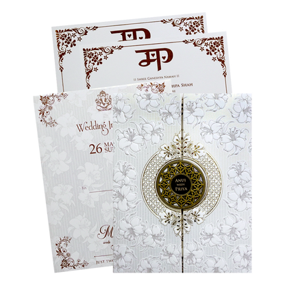 White Floral Padded Wedding Card - KSH73540