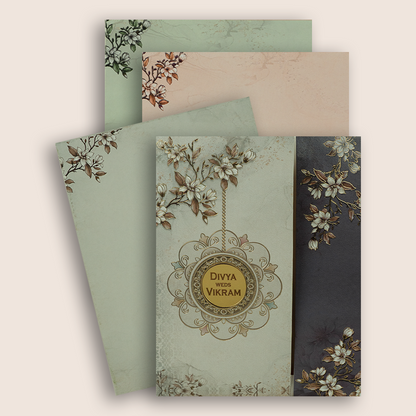 Grey Floral Door Style Wedding Invitation - KNKM8207