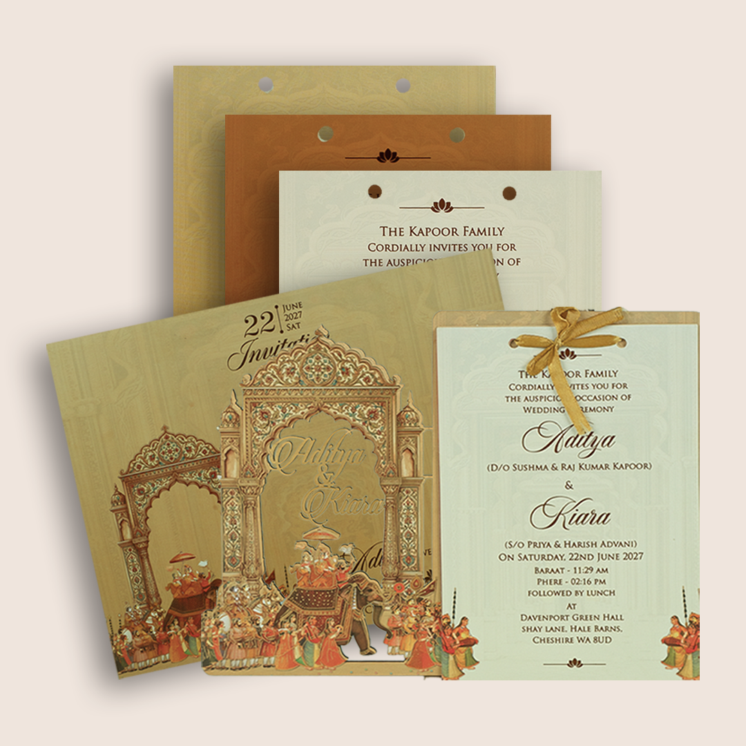 Sandal Royal Baraat MDF Laser Cut Wedding Card - KFR17070