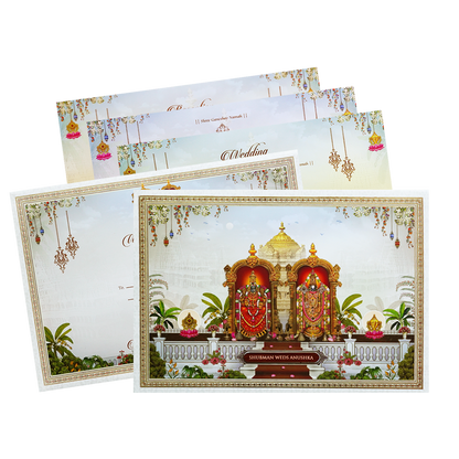 Balaji Padmavati Temple Theme Padded Gold Foil Wedding Invitation Card-KRB09620