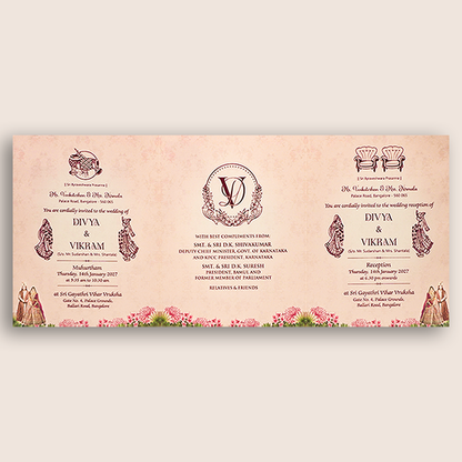 Pink Bride Groom Bag Style Wedding Card - KNKQ8309