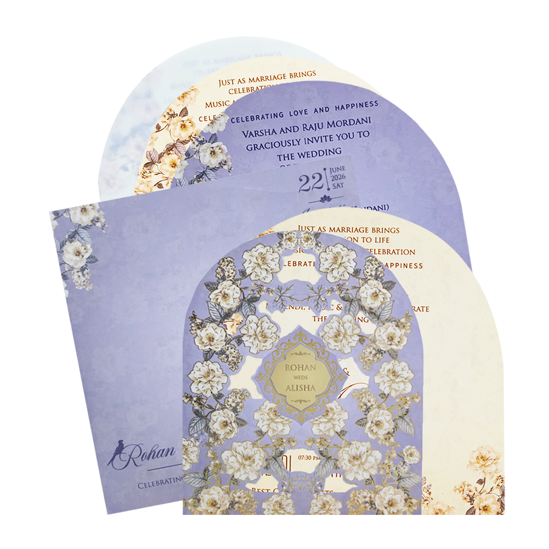 Purple Gold Laser Cut Floral Wedding Card - KFR16210