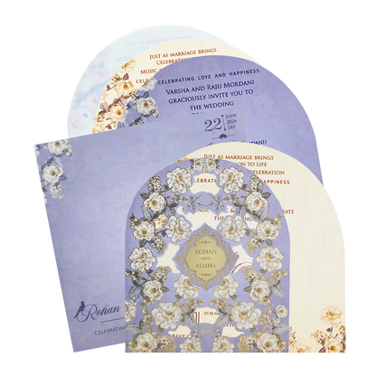 Purple Gold Laser Cut Floral Wedding Card - KFR16210