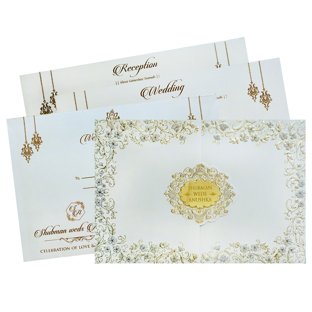 White Embossed Door Style Wedding Invitation Card-KRB09101