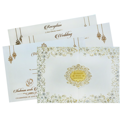 White Embossed Door Style Wedding Invitation Card-KRB09101