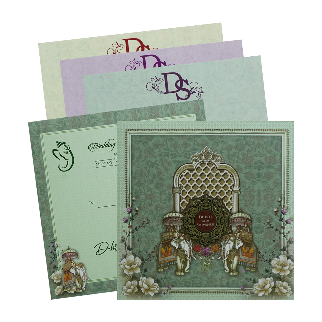 Green Palace Padded Wedding Card - KSH72720