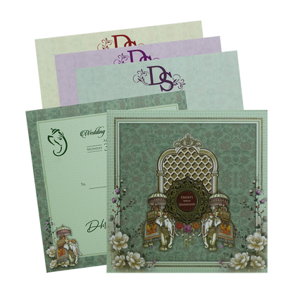 Green Palace Padded Wedding Card - KSH72720