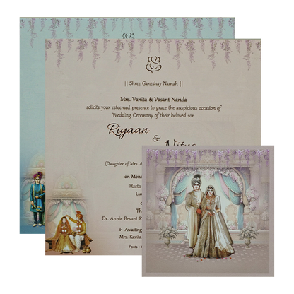 Lavender Padded Floral Bride Groom Wedding Card-KRC31360
