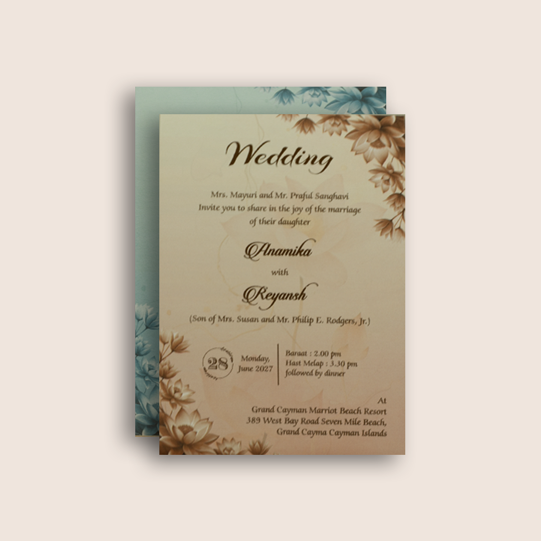 Pink Lotus Floral Wedding Invitation Card - KPR07340