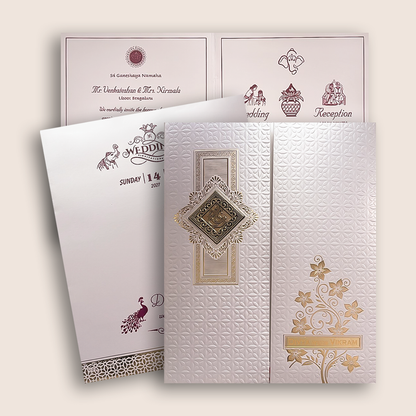 Lavender Embossed Floral Wedding Card - KNK4205P