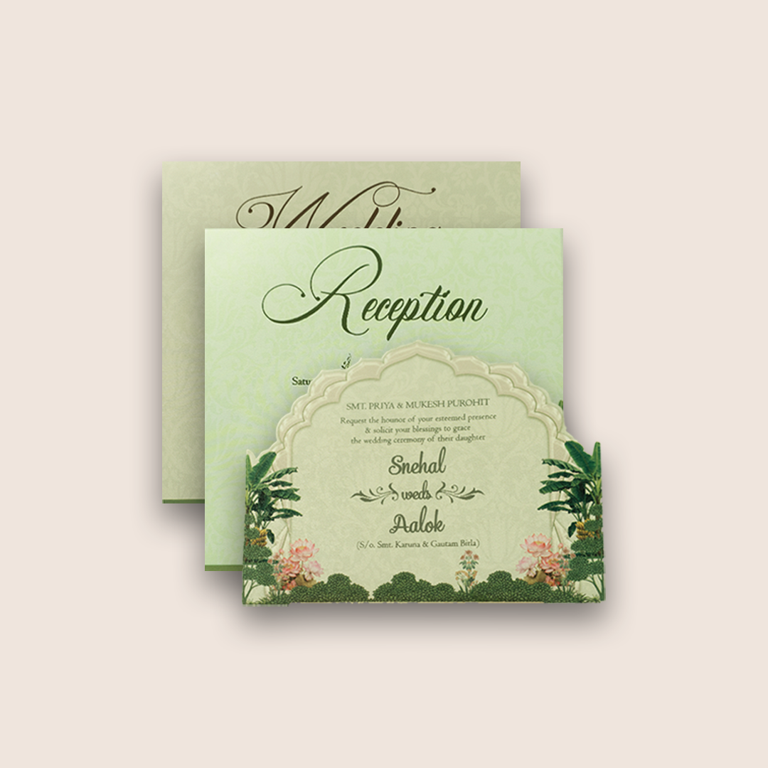 Peach Embossed Elephant Padded Wedding Card - KPR026050