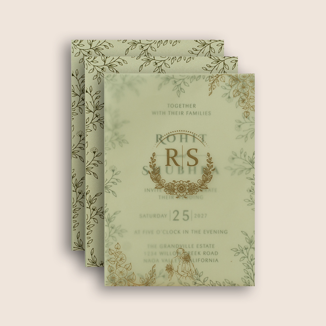 Pastel Green Laser Cut Floral Invitation Card - KJP25140
