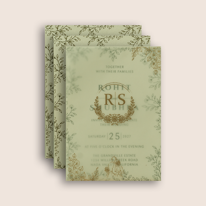 Pastel Green Laser Cut Floral Invitation Card - KJP25140